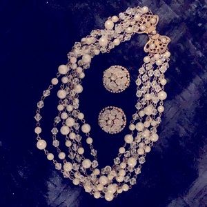Freirich Vintage Pearlite and crystalline choker earring set